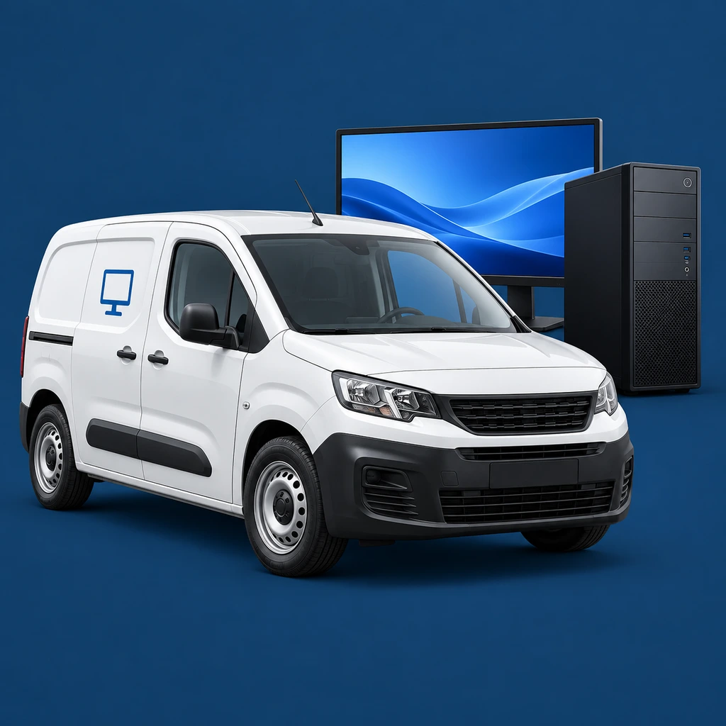 Курьерский автомобиль и компьютер